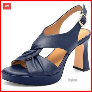 Chunky Platform Heels Square Toe Slingback Sandals Wedding Party Dress Shoes